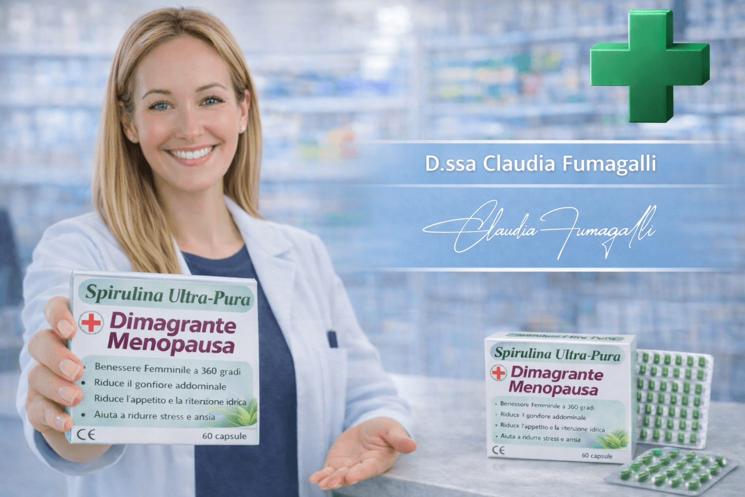 Dottoressa bionda con prodotto
