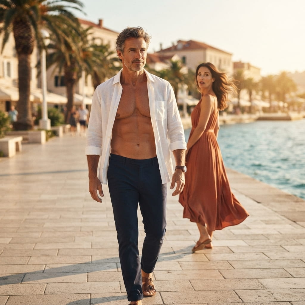 Uomo con fisico definito osservato da una donna